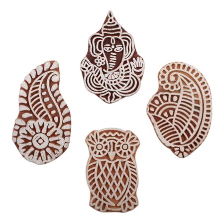 Set of 4 Piece New Mix Wooden Printing Block